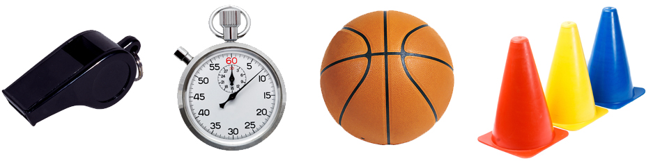Basketball Drills For Kids - Whistle - Stopwatch - Basketball - Cones