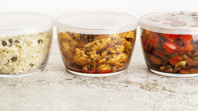 dinner meals or meal preps in glass containers