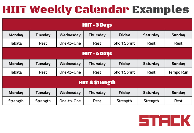 HIIT Weekly Calendar Example