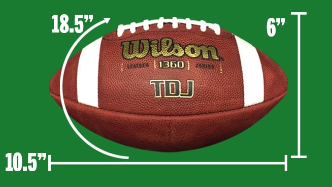 image of football with dimension measurements