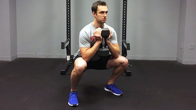 The dumbbell goblet squat is a back-friendly quad exercise that