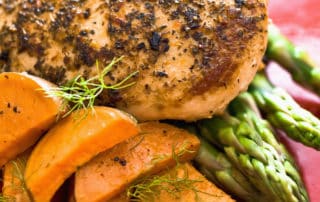 Chicken breast, sweet potato and asparagus.